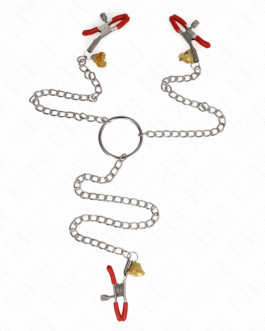 KINK – MORSETTI PER CAPEZZOLI TRIPLI E CLIT ROSSO CON CATENA 30 CM