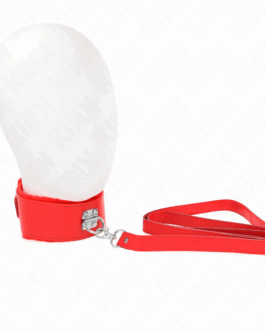 KINK – COLLANA CON GUINZAGLIO 116 CM CON BORCHIE IN ARGENTO MODELLO 4 ROSSO REGOLABILE 40-48 CM X 6 CM