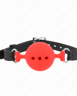 KINK - BAVAGLIO IN SILICONE INTERO 55 x 2 CM CON SFERA DA 5 CM MISURA L ROSSO REGOLABILE 35-51 CM
