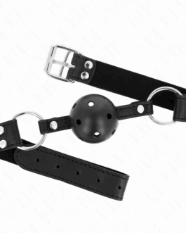 KINK – BAVAGLIO SFERA TRASPIRANTE 4 CM CON DOPPIO RIVETTO MODELLO 1 NERO 62,5 x 2,5 CM REGOLABILE 42-58 CM