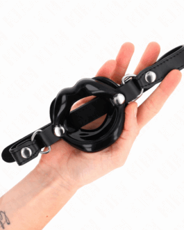 KINK – BAVAGLIO LIP 8 CM CON CINTURINO IN SIMILPELLE NERA 63 x 2 CM REGOLABILE 39-58 CM