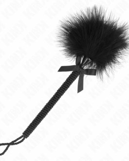 KINK – BACCHETTA IN CORDA DI NYLON CON PIUME TICKLE E FIOCCO NERO 25 CM
