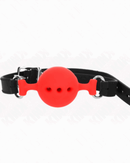 KINK – BAVAGLIO IN SILICONE INTERO 55 x 2 CM CON SFERA DA 4,5 CM MISURA M ROSSO REGOLABILE 35-51 CM