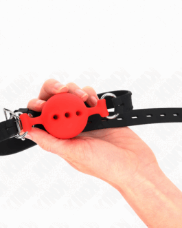 KINK – BAVAGLIO IN SILICONE INTERO 55 x 2 CM CON SFERA DA 4,5 CM MISURA M ROSSO REGOLABILE 35-51 CM