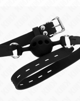 KINK – BAVAGLIO IN SILICONE INTERO 55 x 2 CM CON SFERA DA 4 CM MISURA S NERO REGOLABILE 35-51 CM