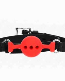 KINK – BAVAGLIO IN SILICONE INTERO 55 x 2 CM CON SFERA DA 4 CM MISURA S ROSSO REGOLABILE 35-51 CM