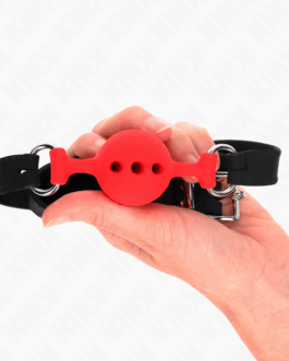 KINK – BAVAGLIO IN SILICONE INTERO 55 x 2 CM CON SFERA DA 4 CM MISURA S ROSSO REGOLABILE 35-51 CM