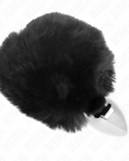 KINK – SPINA IN ACCIAIO INOSSIDABILE 7 x 3 CM CON CODA DI CONIGLIO IN ECOPELLICCIA NERA 8 CM