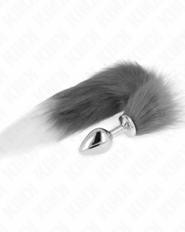 KINK – PLUG ANALE MISURA M 8 X 3,5 CM CON CODA SINTETICA 40 CM GRIGIO E BIANCO