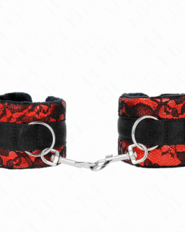 KINK – POLSO CORTO IN PIZZO DI VELLUTO E FASCIA IN NYLON ROSSO / NERO 23 X 6,5 CM