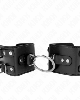 KINK – POLSO FISSO CON ANELLO E BORCHIE REGOLABILE NERO 17-22 CM X 6,5 CM
