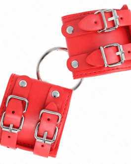 KINK – POLSO FISSO CON ANELLO E BORCHIE REGOLABILE ROSSO 17-22 CM X 6,5 CM