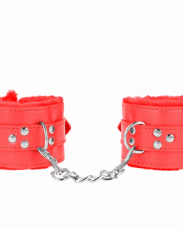 KINK – POLSINI IMBOTTITI IN PELLICCIA CON FORI QUADRI ROSSO E CINTURA ROSSA REGOLABILE 17-29 CM X 6 CM