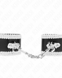 KINK – POLSO NERO CON PIZZO DECORATO BIANCO REGOLABILE 20-23 CM X 5,5 CM