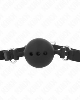 KINK – BAVAGLIO IN SILICONE INTERO 55 x 2 CM CON SFERA DA 4,5 CM MISURA M NERO REGOLABILE 35-51 CM