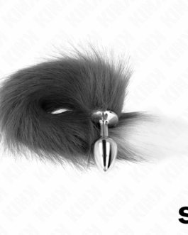 KINK – PLUG ANALE TAGLIA S 7 X 3 CM CON CODA SINTETICA 40 CM GRIGIO E BIANCO