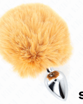 KINK – SPINA IN ACCIAIO INOSSIDABILE 7 x 3 CM CON CODA DI CONIGLIO IN ECOPELLICCIA BEIGE 8 CM