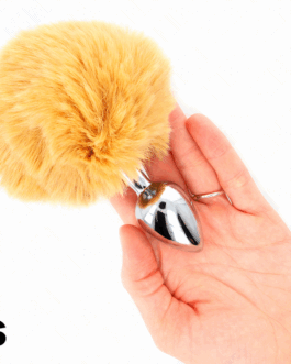 KINK – SPINA IN ACCIAIO INOSSIDABILE 7 x 3 CM CON CODA DI CONIGLIO IN ECOPELLICCIA BEIGE 8 CM