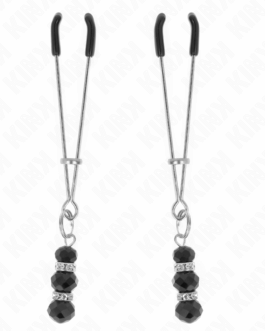 KINK – PINZE PER CAPEZZOLI SOTTILI ORO CON 3 PERLINE DI VETRO NERE 7 CM