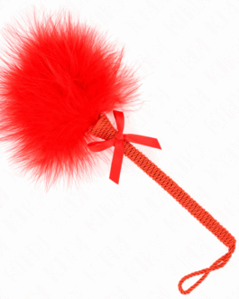 KINK – BACCHETTA IN CORDA DI NYLON CON PIUME TICKLE E FIOCCO ROSSO 25 CM