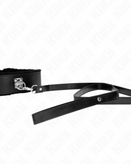 KINK – COLLANA CON GUINZAGLIO 116 CM CON BORCHIE IN ARGENTO MODELLO 4 NERO REGOLABILE 40-48 CM X 6 CM