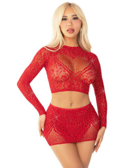 LEG AVENUE – GONNA CORTA IN RETE LUCIDA + MINI ROSSA