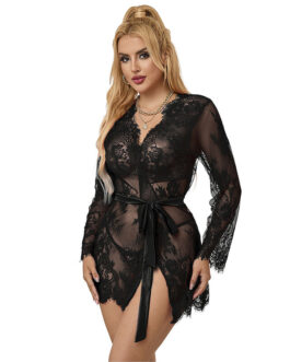 SUBBLIME – 953751 CAMICIA DA NOTTE IN PIZZO + PERIZOMA NERO S/M
