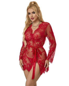 SUBBLIME – 953782 CAMICIA DA NOTTE IN PIZZO + PERIZOMA ROSSO L/XL