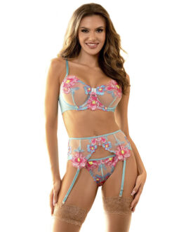 SUBBLIME – 954109 REGGISENO + SLIP CON CINTURA REGGISENO FLOREALE BLU S/M