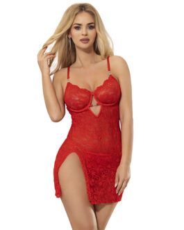 SUBBLIME - 954208 BABYDOLL IN PIZZO CON SPALLINE REGOLABILI ROSSO S/M