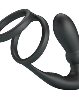PRETTY LOVE – ANELLO PER PENE EMONI + TAPPO ANALE 12 VIBRAZIONI NERO