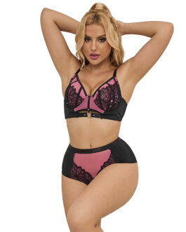 SUBBLIME – 955571 SET REGGISENO IN VERNICE ROSA CON CERNIERA E REGGISENO A RETINO S/M