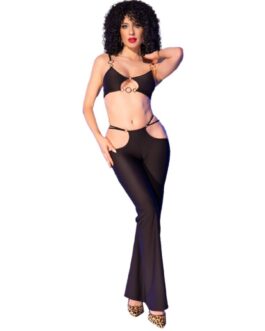 CHILIROSE – CR 4851 SET TOP NEGRO Y LEGGINS CON COMPLEMENTOS DORADOS