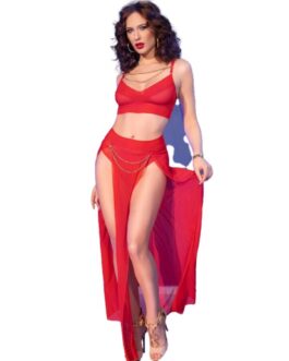 CHILIROSE – CR 4850 SET TOP ROJO Y LEGGINS CON COMPLEMENTOS DORADOS S