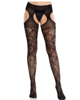 LEG AVENUE – CALZE IN PIZZO FLOREALE CON GIARRETTIERE UNITED BLACK