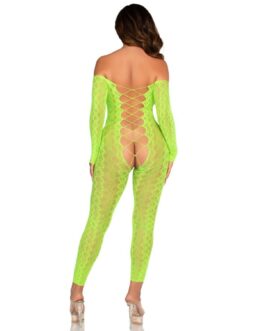 LEG AVENUE – BODYSTOCKING SENZA CAVALLO EXOTIC SNAKE LACE NEON GREEN