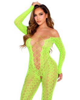LEG AVENUE – BODYSTOCKING SENZA CAVALLO EXOTIC SNAKE LACE NEON GREEN