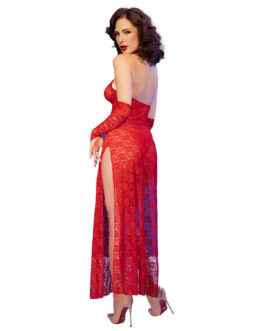 CHILIROSE – CR 4853 VESTIDO ROJO DE ENCAJE CON GUANTES S/M