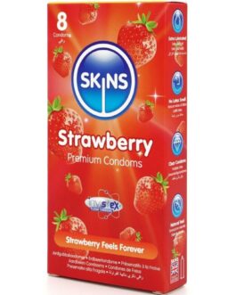 SKINS – PRESERVATIVI PREMIUM ALLA FRAGOLA CONFEZIONE DA 8