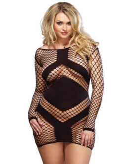 LEG AVENUE – MINIABITO A SEMI LUNGHI NERO PLUS TAGLIA 1X/2X