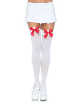 LEG AVENUE – CALZAMAGLIA IN NYLON CON FIOCCO BIANCO/ROSSO
