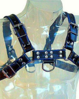 LEATHER BODY – IMBRACATURA IN PELLE BLU E NERA PER BULLDOG