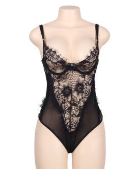 SUBBLIME – QUEEN PLUS PIZZO FLOREALE E TEDDY NERO CON FRANGE