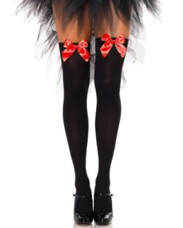 LEG AVENUE – CALZAMAGLIA IN NYLON NERO CON FIOCCO ROSSO TAGLIA UNICA