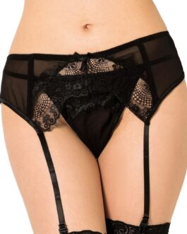 QUEEN LINGERIE – PERIZOMA CON GIARRETTIERA IN PIZZO NERO S/M