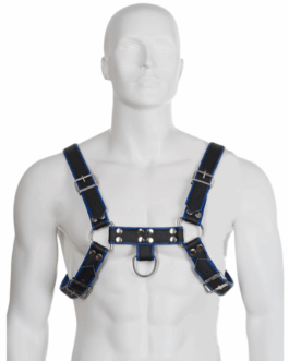 LEATHER BODY – IMBRACATURA IN PELLE BLU E NERA PER BULLDOG