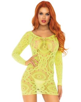LEG AVENUE – MINIABITOIN PIZZO ALLUNCINETTO MANICA LUNGA NEON TAGLIA UNICA
