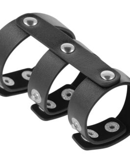 DARKNESS – ANELLO DOPPIO PER PENE E TESTICOLI IN PELLE REGOLABILE