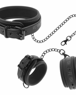 FETISH SUBMISSIVE – COLLANA E MANETTE IN PELLE VEGANA CON FODERA IN NOPRENE